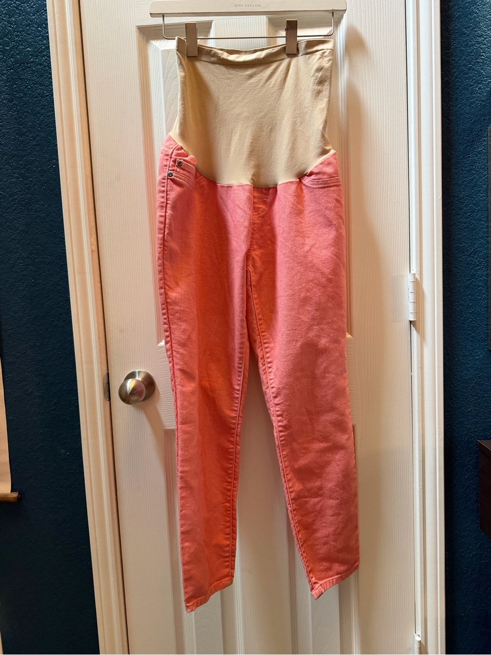 Motherhood Coral Pink Maternity Jeggings with Cream Support Panel
